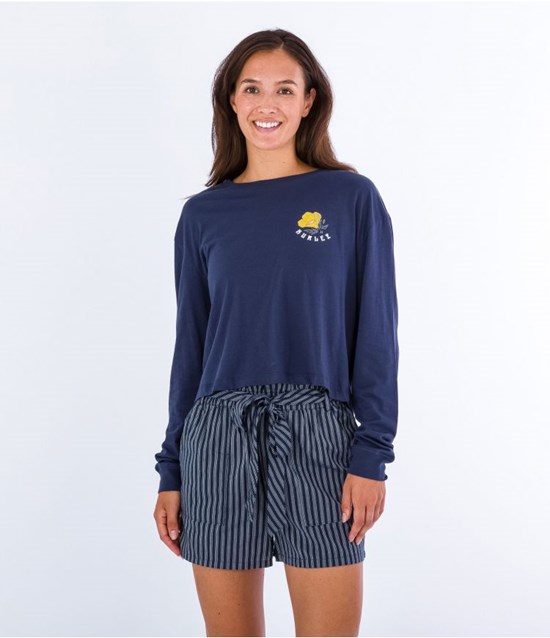 Hurley T-shirt Long Sleeve Anna Washed Mörkblå | 82453RWON