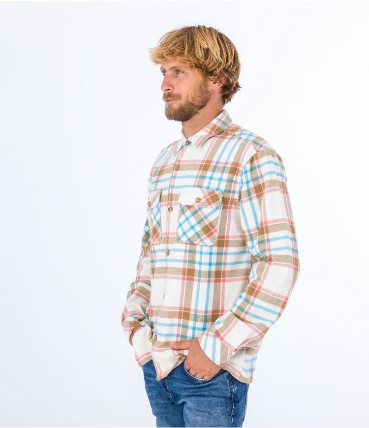 Hurley Shirt Flannel Santa Cruz Shoreline Barely Bone | 43091BKEU