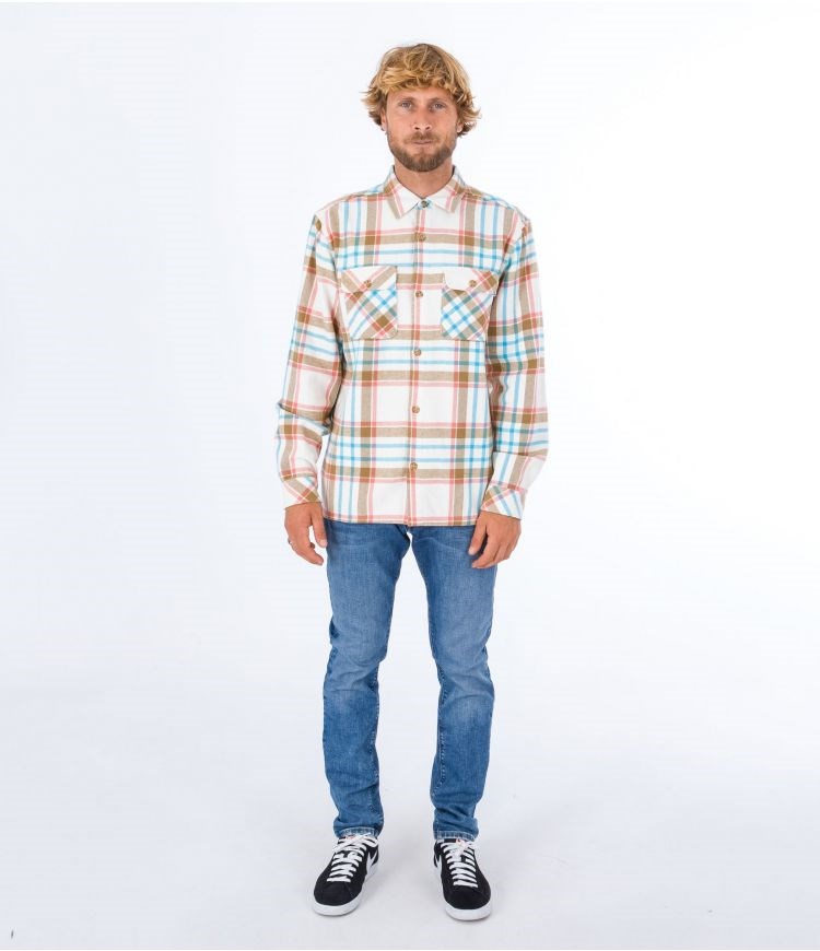 Hurley Shirt Flannel Santa Cruz Shoreline Barely Bone | 43091BKEU